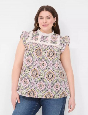 Lane Bryant Ruffle Cap-Sleeve Lace-Trim Top Women T Shirts Multicolor | JGD8712FD