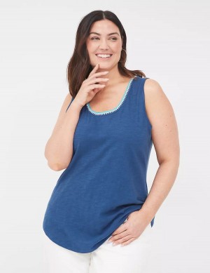 Lane Bryant Scoop-Neck Crochet-Trim Women Tank Top Dark Blue | XGM655ZE