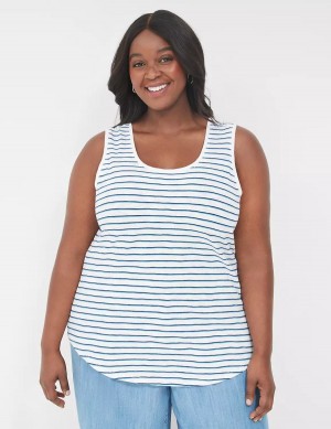 Lane Bryant Scoop-Neck Women Tank Top Blue Navy Stripes | MNW6762AH