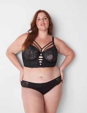 Lane Bryant Sheer Lace Unlined Longline Women Balconette Bra Black | OYO5688LW