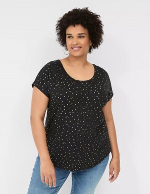 Lane Bryant Shimmer Foil Strappy-Back Tee Women T Shirts Black | WFS1796QK