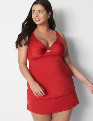 Lane Bryant Shimmer Slitted Swim Women Skirts Red | FZG6872HX