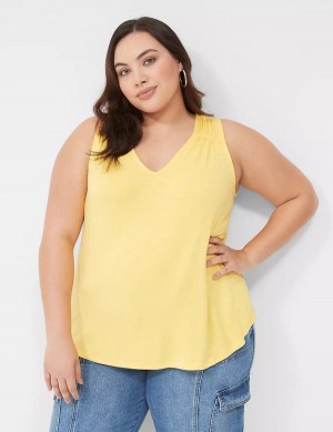 Lane Bryant Shirred-Shoulder V-Neck Women Tank Top Yellow | ZNE2537MT