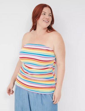 Lane Bryant Side-Ruched Tube Top With Shelf-Bra Women Tank Top Multicolor Stripes | CIZ6824LS