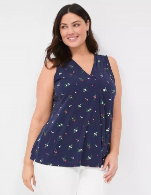 Lane Bryant Sleeveless Pleat-Front Top Women Tank Top Navy Multicolor | UPG6710UK