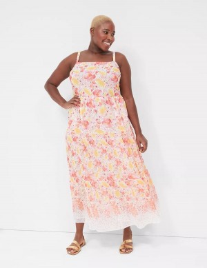 Lane Bryant Sleeveless Tiered Women Maxi Dress Yellow Pink | PBK9317AU