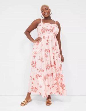 Lane Bryant Sleeveless Tiered Women Maxi Dress White Pink | IXR7173PC