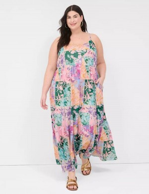 Lane Bryant Sleeveless V-Neck Tiered Women Maxi Dress Multicolor | ASJ9886QZ