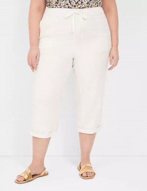 Lane Bryant Slub Pull-On Crop Women Pants White Rose | XIK474YR