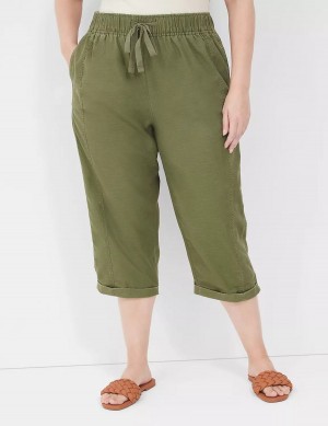 Lane Bryant Slub Pull-On Crop Women Pants Green | OEI7312XZ