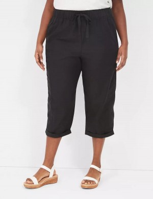 Lane Bryant Slub Pull-On Crop Women Pants Black | CTZ1989GL