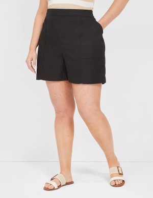 Lane Bryant Slub Pull-On Women Shorts Black | MVU9552BP