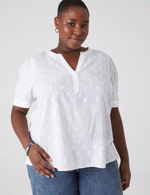 Lane Bryant Split-Neck Jacquard Popover Women Blouse White | RER712PS