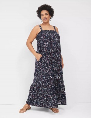 Lane Bryant Square-Neck Convertible-Strap Women Maxi Dress Dark Blue | LSX4614SY