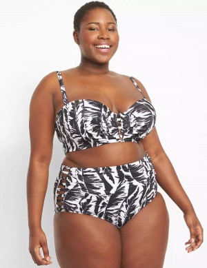 Lane Bryant Strappy Ruched-Side Swim Women Briefs White Black | RDG6086IE