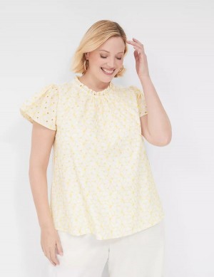 Lane Bryant Subtle Swing Cap-Sleeve Eyelet & Knit Top Women T Shirts Yellow | NXF198AM