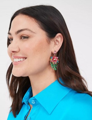 Lane Bryant Summer Whimsy Tropical Leaf Statement Women Earrings Gold | GIR9283ZU