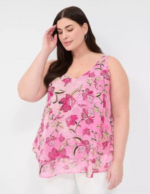 Lane Bryant Swing Double-Layer Chiffon Women Tank Top Pink Rose | JXZ7429VN