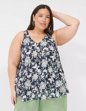 Lane Bryant Swing Double-Layer Chiffon Women Tank Top Navy Purple | JLZ6996ER