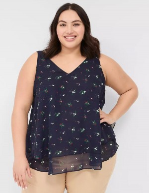 Lane Bryant Swing Double-Layer Chiffon Women Tank Top Navy | UBG9922JO