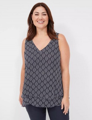 Lane Bryant Swing Double-Layer Chiffon Women Tank Top Navy | YCS3249AH