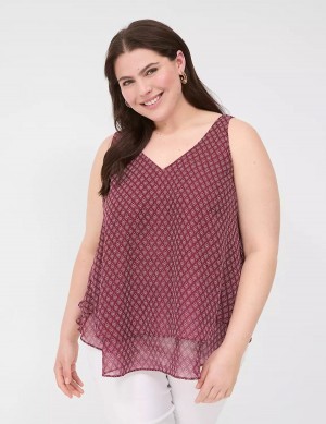 Lane Bryant Swing Double-Layer Chiffon Women Tank Top Burgundy | RQH9678HW