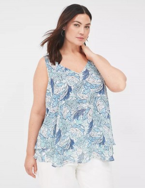 Lane Bryant Swing Double-Layer Chiffon Women Tank Top Blue | HDW7254DX