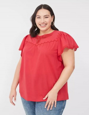 Lane Bryant Swing Eyelet-Trim Popover Women Blouse Red | UFB2361NA