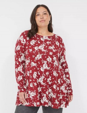 Lane Bryant Swing Long-Sleeve Crew-Neck Tee Women T Shirts Red White | DIW7382NY