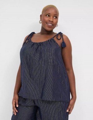 Lane Bryant Swing Lurex Gauze Tie-Strap Scoop-Neck Women Tank Top Blue | DLG501QF