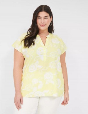 Lane Bryant Swing Notch-Neck Woven & Knit Top Women Blouse White Yellow | THN116MF