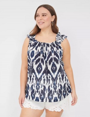 Lane Bryant Swing Ruffle-Sleeve Women Tank Top Navy White | UCC4691RA