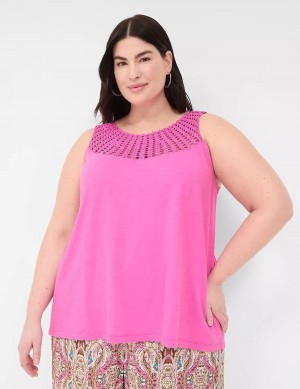 Lane Bryant Swing Sleeveless Crochet-Neck Top Women Tank Top Pink | LMH1964GT