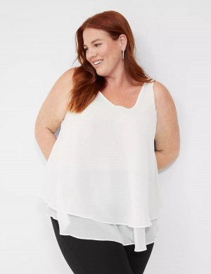 Lane Bryant Swing Sleeveless Double-Layer Shell Women Tank Top White Rose | YID9147TV