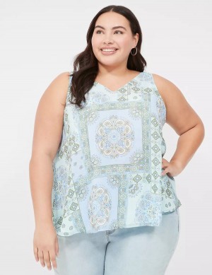 Lane Bryant Swing V-Neck Single-Layer Chiffon Women Tank Top Blue | OSQ9168GS