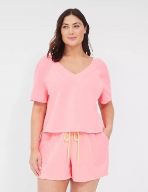 Lane Bryant Terry Fleece Tee Women T Shirts Pink | IRQ8959HU