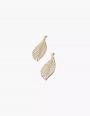 Lane Bryant Textured Metal Leaf Drop Women Earrings Gold | MGC578DU