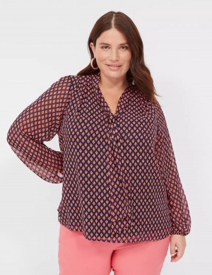 Lane Bryant Tie-Neck Popover Women Blouse Black Red | EXV2634PQ