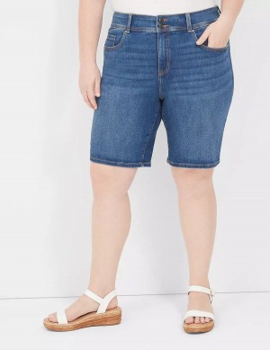 Lane Bryant Tighter Tummy Fit High-Rise Bermuda Jean Women Shorts Blue | MUA8361EP