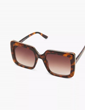 Lane Bryant Tortoiseshell Print With Goldtone Trim Square Women Sunglasses Brown | WJR8638CV