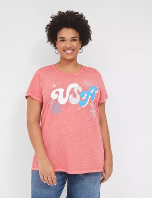 Lane Bryant USA Graphic Tee Women T Shirts Red | RYZ5450FJ