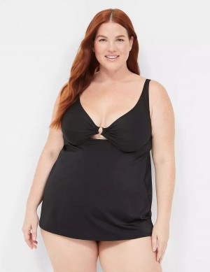 Lane Bryant Underwire O-Ring Tankini Women Bikini Top Black | SWW4258BP