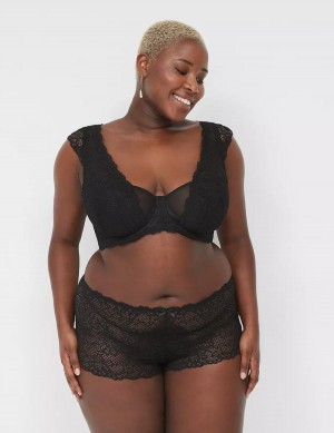 Lane Bryant Unlined Layered Cap-Sleeve Women Balconette Bra Black | RBE8662ND