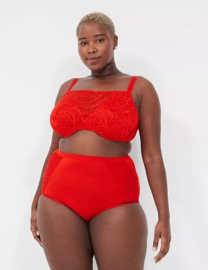 Lane Bryant Unlined with Lace Overlay Women Balconette Bra Red | PZF7144LP