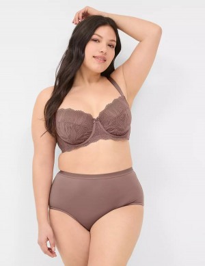 Lane Bryant Unlined with Lace Women Balconette Bra Deep Grey Brown | JDO1113DC