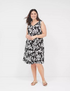 Lane Bryant V-Neck Easy Swing Women Casual Dress Black | TGG556NA