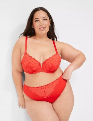 Lane Bryant V-Wire Lace Women Balconette Bra Deep Red | AUU31YM