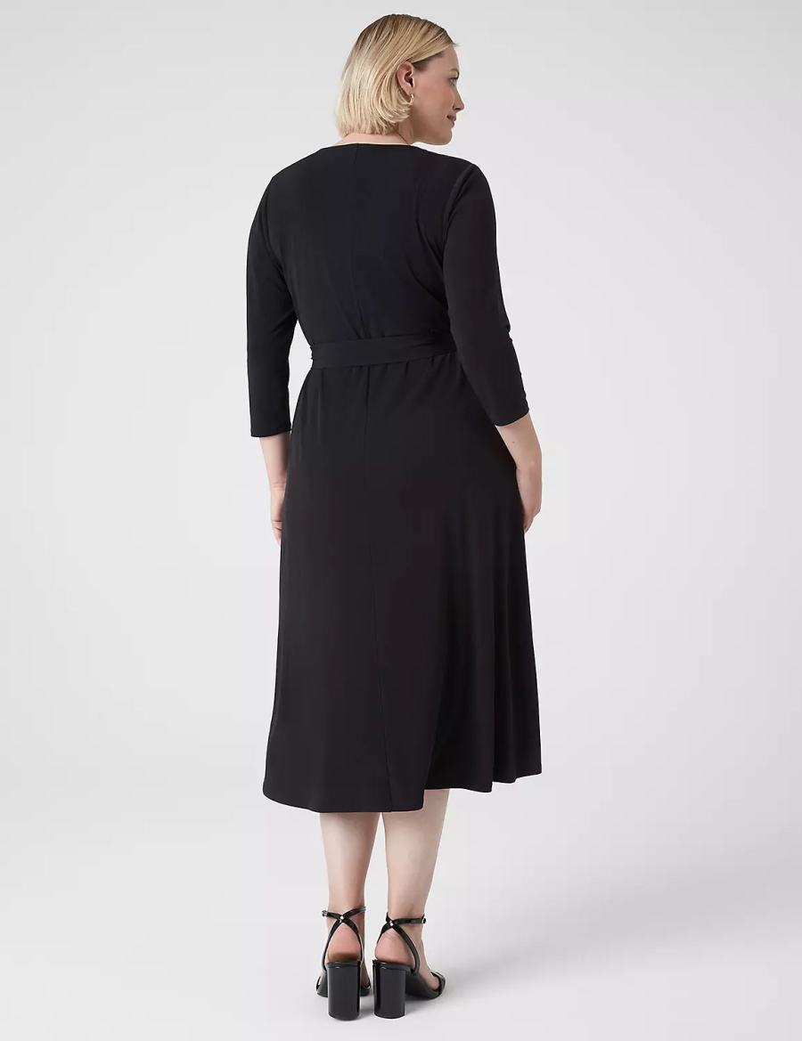 Lane Bryant 3/4-Sleeve High-Low Jersey Women Midi Dress Black | WMC9711DW