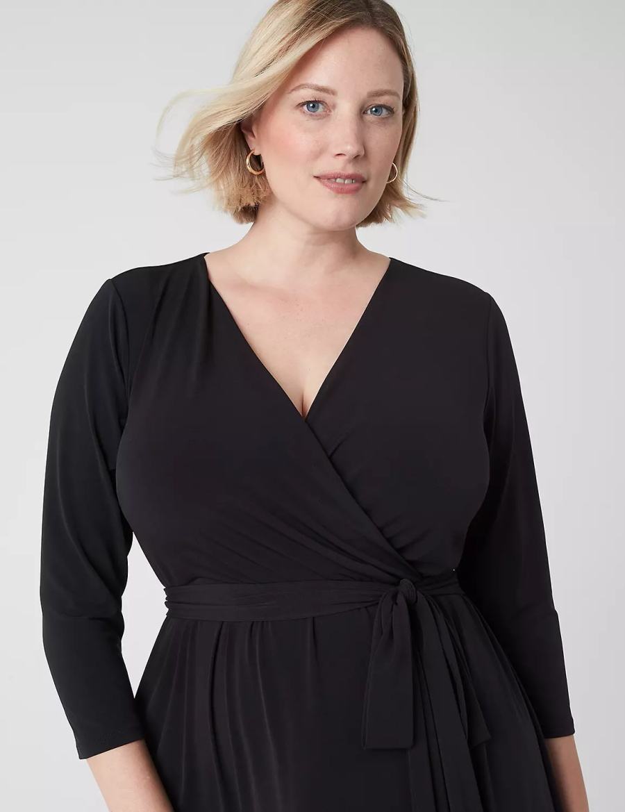 Lane Bryant 3/4-Sleeve High-Low Jersey Women Midi Dress Black | WMC9711DW