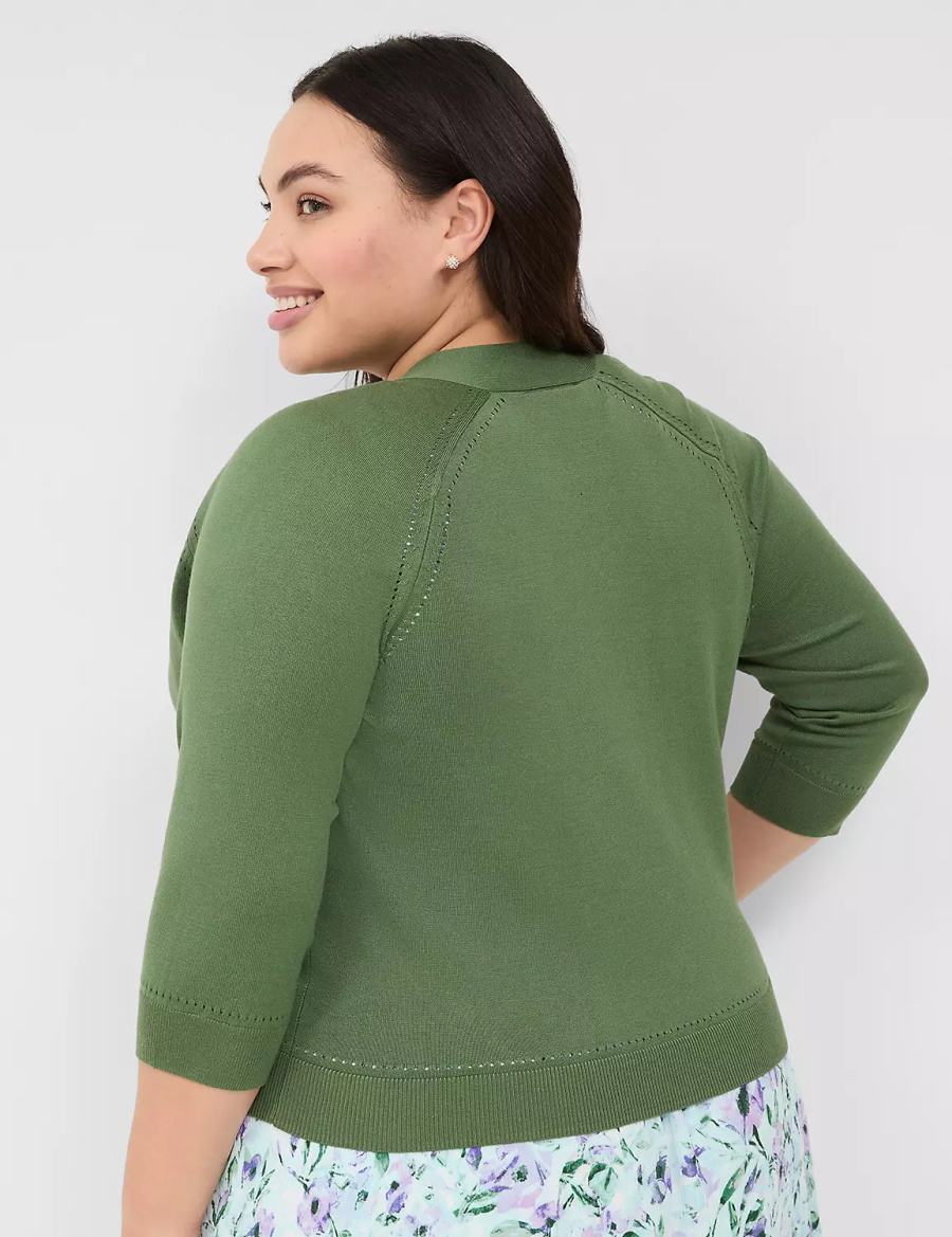 Lane Bryant 3/4-Sleeve Open-Front Shrug Women Sweaters Brown Green | EVV8674BG